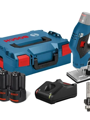 Neu Bosch Akku-Kantenfräse GKF 12V-8 12V / 2x 3,0 Ah Akku + Ladegerät inkl. 2x Fräser in L-Boxx - 06016B0000