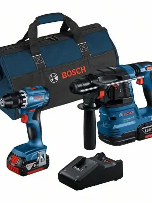 Billig Bosch Combo Kit Akku-Bohrschrauber GSR 18V-45 + Akku-Bohrhammer GBH 18V-22 mit SDS plus / 2x 4,0 Ah Akku + Ladegerät inkl. Tasche - 0615A50038