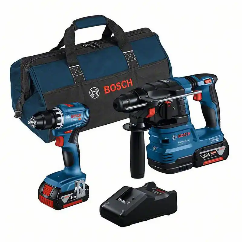 Billig Bosch Combo Kit Akku-Bohrschrauber GSR 18V-45 + Akku-Bohrhammer GBH 18V-22 mit SDS plus / 2x 4,0 Ah Akku + Ladegerät inkl. Tasche - 0615A50038