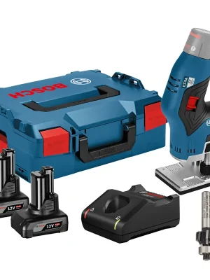 Abverkauf Bosch Akku-Kantenfräse GKF 12V-8 12 V / 2x 4,0 Ah Akku + Ladegerät inkl. 2x Fräser in L-Boxx