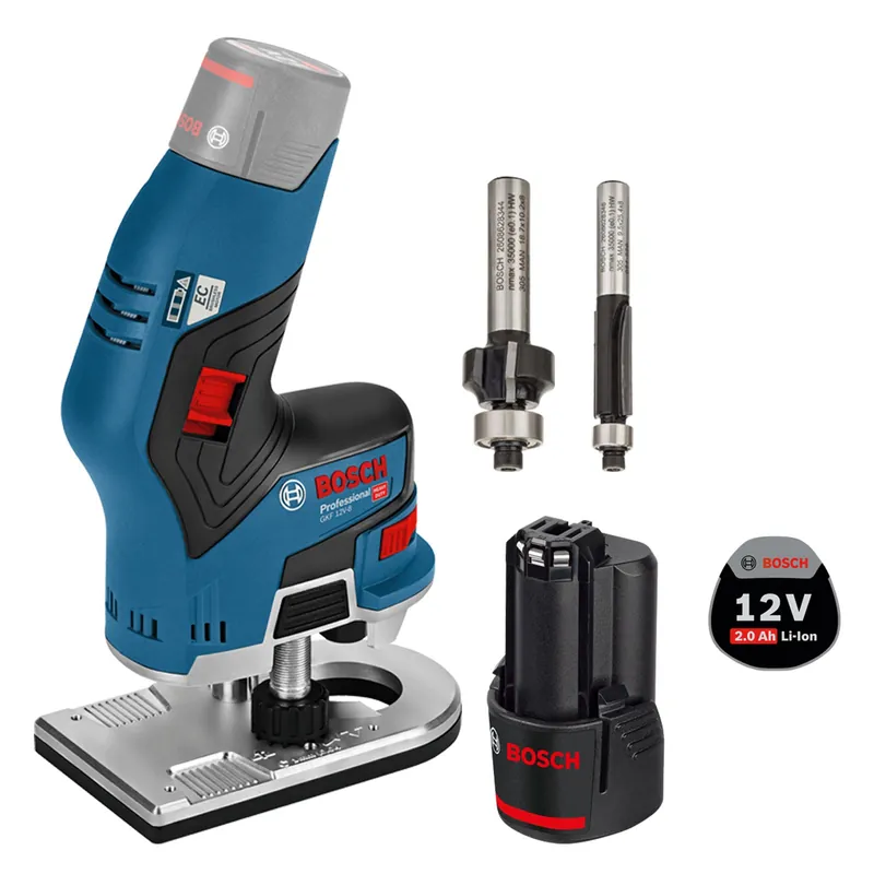 Neue Ware Bosch Akku-Kantenfräse GKF 12V-8 / 1x 2,0 Ah Akkuinkl. 2x Fräser