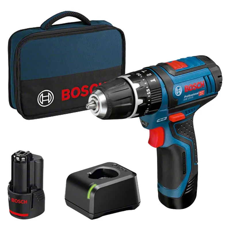 Saisonangebot Bosch Akku-Schlagbohrschrauber GSB 12V-15 Professional 12 V / 2x 2,0 Ah Akku + Ladegerät in Softbag - 06019B690H