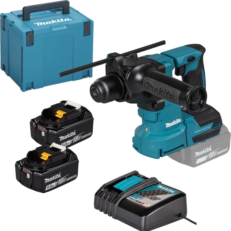 Markenprodukt Makita DHR183RTWJ Akku-Kombihammer für SDS-PLUS 18V / 2x 5,0 Ah Akku + Ladegerät mit Staubabsaugung DX16 im MAKPAC