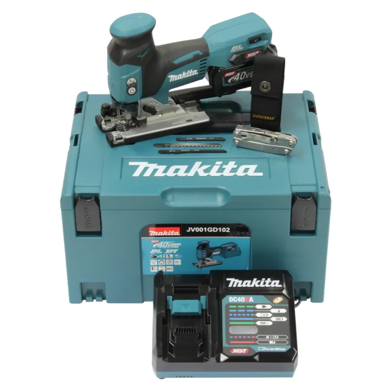 Zertifiziert Makita JV001GD102 Akku-Pendelhubstichsäge 40V max. / 1x 2,5 Ah Akku + Schnellladegerät im MAKPAC + Side-Kick