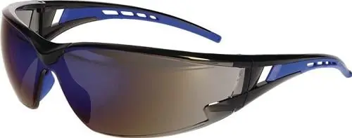Solange Der Vorrat Reicht Schutzbrille EN 166 EN 172 Bügel schwarz/blau,Scheibe verspiegelt