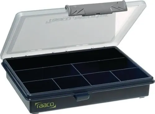 raaco Sortimentskasten B 175 x T 143 x H 32 mm 7 Fächer transparent / dunkelblau - 136136 Neu