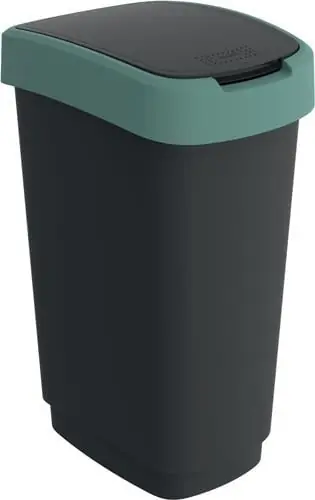 Wertstoffsammler TWIST 50l H602xB298xT401mm schwarz Deckelrand grün ROTHO Nur Heute
