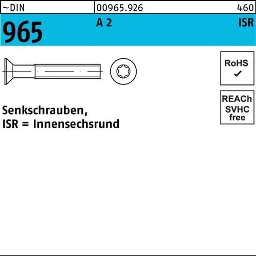 Senkschraube DIN 965 ISR M3x 6-T10 A 2 1000 Stück Versand Am Gleichen Tag
