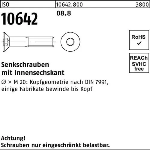 Zertifiziert Senkschraube ISO 10642 Innen-6kt M8x 25 8.8 200 Stück