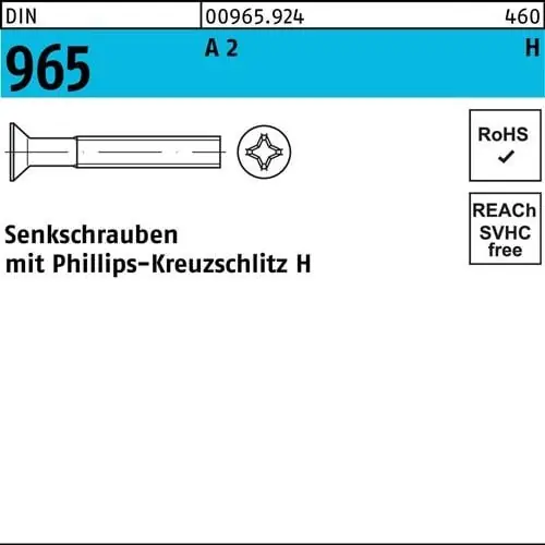 Nur Für Kurze Zeit Senkschraube DIN 965 PH M10x 40-H A 2 100 Stück