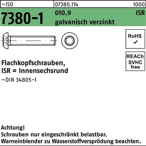Flachkopfschraube ISO 7380-1 ISR M4x8-T20 010.9 galv.verz. 500St. Mega-Angebot