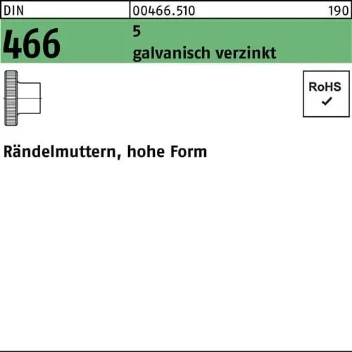Rändelmutter DIN 466 hohe FormM8 5 galv.verz. 50 Stück Must-Have