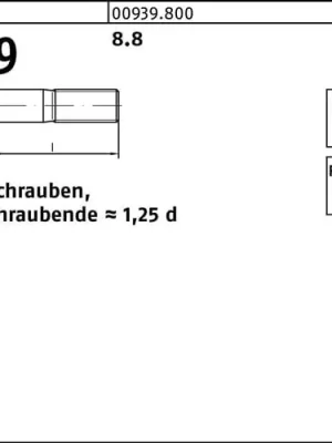 Abverkauf Stiftschraube DIN 939 M10x 30 8.8 Einschraubende=1,25d 50 Stück