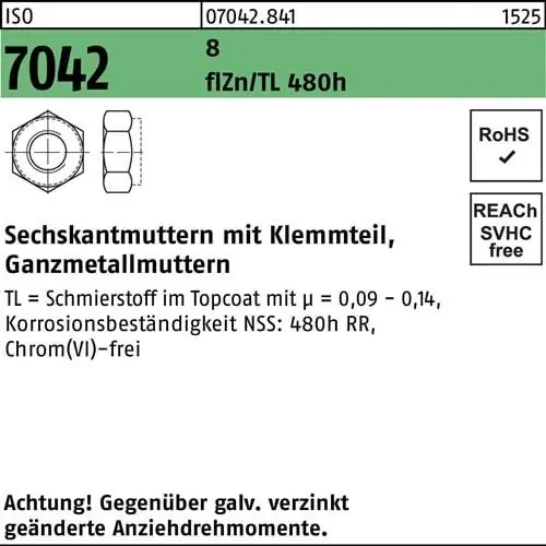 Jetzt Bestellen Sechskantmutter ISO 7042 Klemmteil M12 8 zinklamellenbes. flZnnc 480h-L 250St.