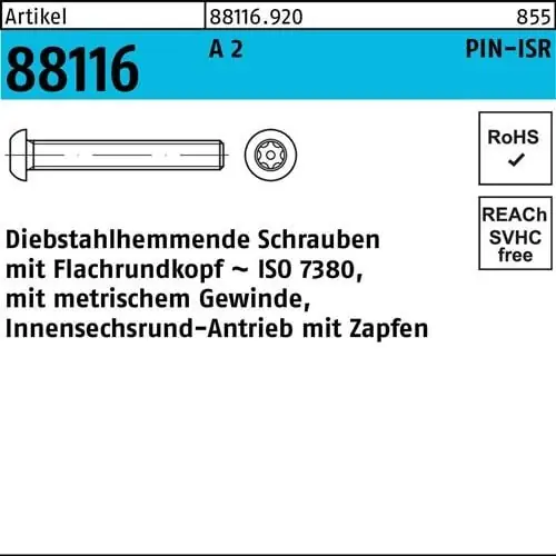 Schraube R 88116 diebstahlhemmend ISR Zapfen M5x 60-T25 A 2 100 Stück Billig