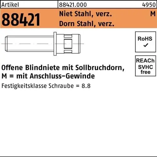 Blindnietschraube R 88421 M6x13/9x15,5 Niet Sta verz./Dorn Sta verz. 150St. Sofort Bestellen