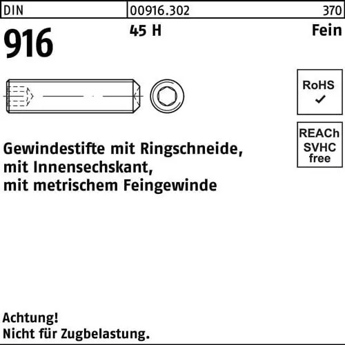 Nur Heute Gewindestift DIN 916 Ringschn./Innen-6kt M6x0,75x 6 45 H Feingew. 1000St.