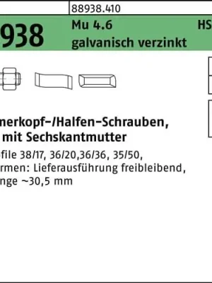 Neue Kollektion Hammerkopfschraube R 88938 38/17 6-ktmutter M12x20 Mu4.6 galv.verz. 100St HALFEN