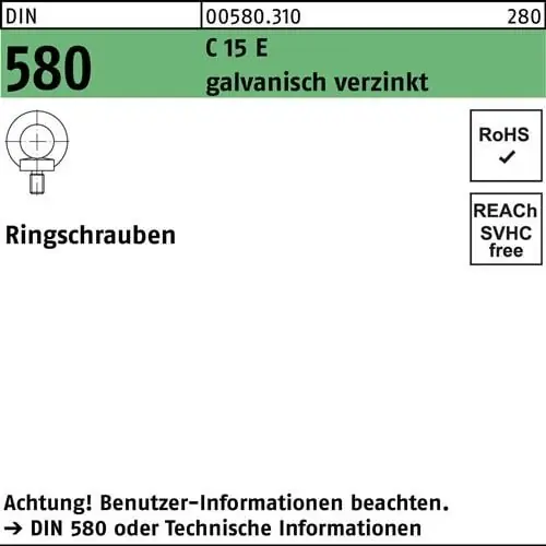 Ringschraube DIN 580 M48 C 15 E galv.verz. 1 Stück Markenware