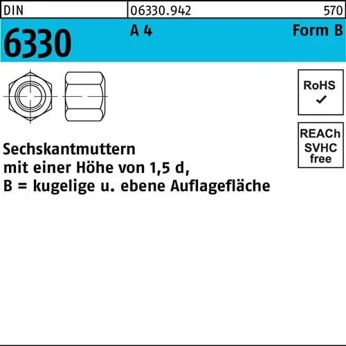 Bestseller Sechskantmutter DIN 6330 FormB BM 16 SW 24 A 4 10 Stück