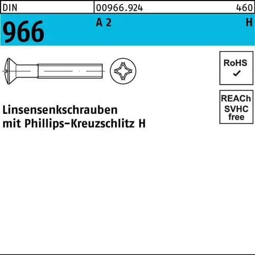 Linsensenkschraube DIN 966 Kreuzschlitz PH M5x 30-H A 2 500 Stück Sofort Bestellen