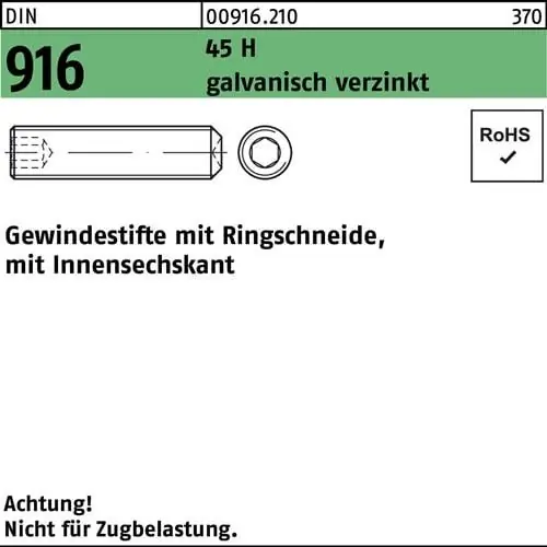 Aktuell Gewindestift DIN 916 Ringschn./Innen-6kt M10x14 45 H galv.verz. 200St.
