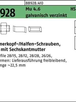 Schneller Versand Hammerkopfschraube R 88928 28/15 6-ktmutter M8x15 Mu4.6 galv.verz. 100St. HALFEN