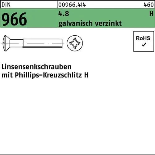 Aktuell Linsensenkschraube DIN 966 Kreuzschlitz PH M4x16-H 4.8 galv.verz. 200St.