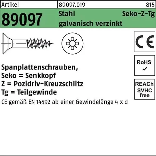 Must-Have Spanplattenschraube R 89097 SEKO PZ TG 4,5x80/48-Z Stahl galv.verz. 200St.