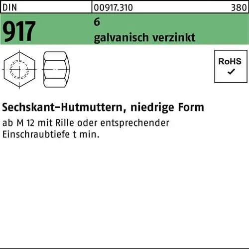 Sechskanthutmutter DIN 917 niedrige FormM6 6 galv.verz. 1000 Stück Bestpreis