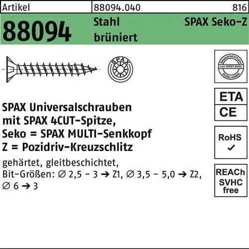 Sale Schraube R 88094 SEKO Spitze/PZ 4x70/50-Z Stahl brüniert 500St. SPAX