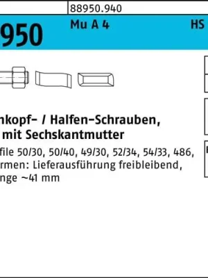 Hammerkopfschraube R 88950 Typ 50/30 6-ktmutter M16x 80 Mu A 4 10St. HALFEN Begrenztes Angebot