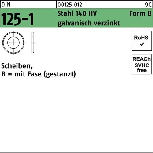 Unterlegscheibe DIN 125-1 Form B 60 x110 x9 140 HV galv.verz. gestanzt 5St. Ausverkauf