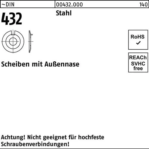 Scheibe DIN 432m.Außennase 17 Stahl 50 Stück Mega-Angebot