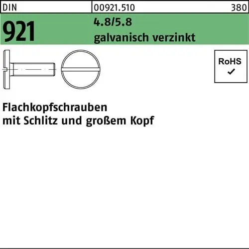 Flachkopfschraube DIN 921 Schlitz M3x 6 4.8/5.8 galv.verz. 100Stück Preisknaller
