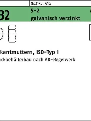 Abverkauf Sechskantmutter ISO 4032 M12 5-2 AD W7 galv.verz. 100 Stück