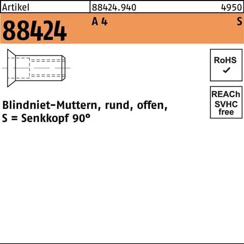 Blindnietmutter R 88424 SEKO M5/3,5 - 6,0 A 4 500 Stück Solange Der Vorrat Reicht