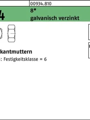 Abverkauf Sechskantmutter DIN 934 M7 8 galv.verz. 1000 Stück