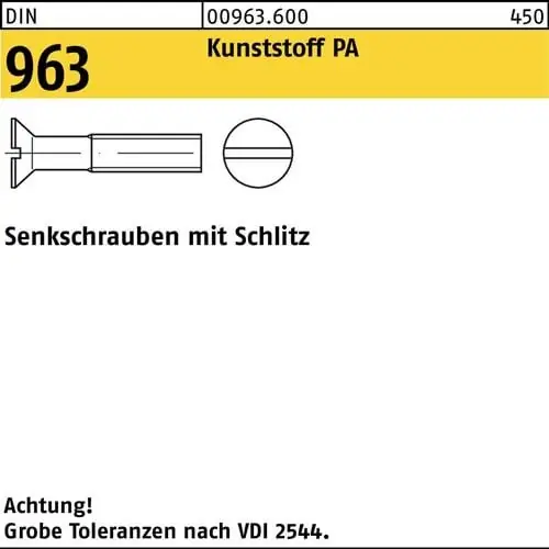 Finale Aktion Senkschraube DIN 963 Schlitz M5x 10 Polyamid 200 Stück