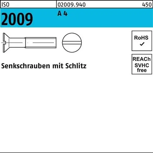 Senkschraube ISO 2009 Schlitz M6x 60 A 4 50 Stück Letzte Chance
