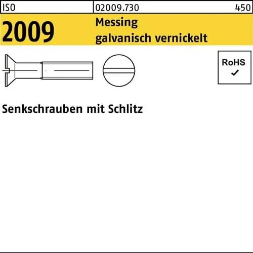 Senkschraube ISO 2009 Schlitz M6x 20 Messing galv. vernickelt 200 Stück Jetzt Kaufen