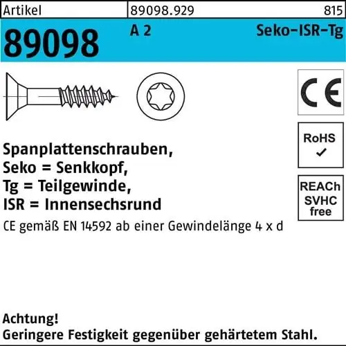 Highlight Spanplattenschraube R 89098 SEKO ISR TG 6x 160-T25 A 2 100 Stück