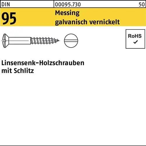 Holzschraube DIN 95 LIKO Schlitz 4x45 Messing galv. vernickelt 200St. Ausverkauf