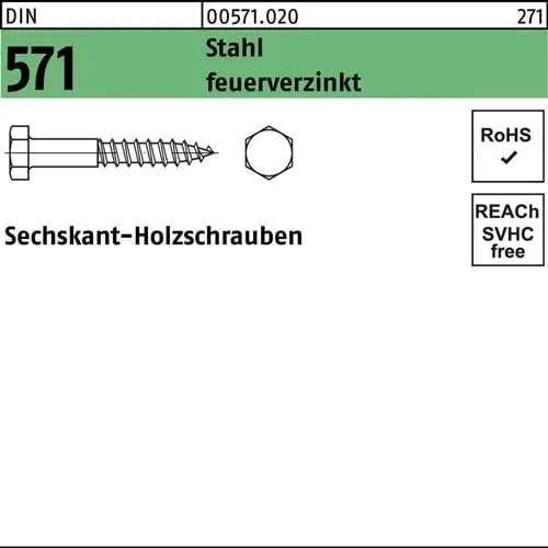 Sechskantholzschraube DIN 571 10x 100 Stahl feuerverz. 100 Stück Preiswert