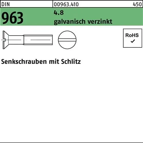 Senkschraube DIN 963 Schlitz M3x 10 4.8 galv.verz. 200 Stück Sale