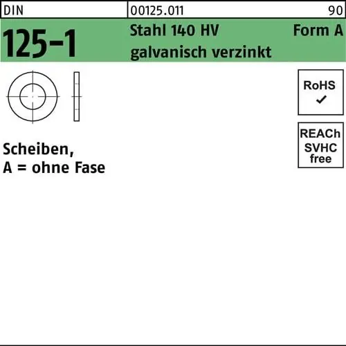 Rabatt Unterlegscheibe DIN 125-1 A 13x24x2,5 Stahl 140 HV galv.verz. 100St.
