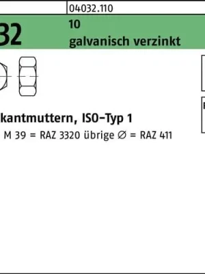Sechskantmutter ISO 4032 M 48 10 galvanisch verzinkt 5 Stück Bestseller