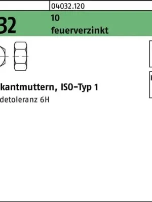 Sechskantmutter ISO 4032 M12 10 feuerverz. 100 Stück Top-Seller