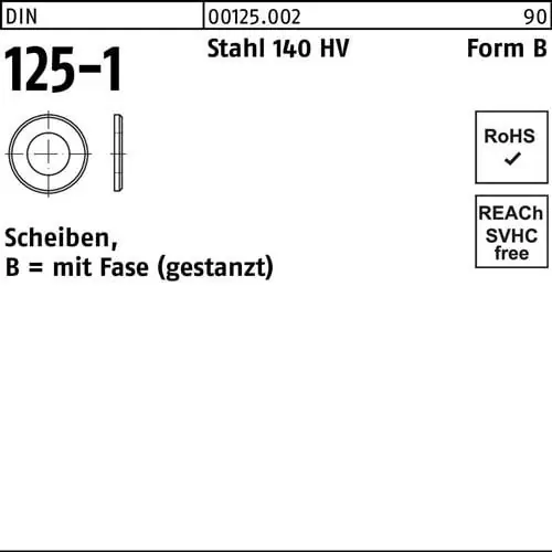 Nur Heute Unterlegscheibe DIN 125-1 B 25x 44x4 Stahl 140 HV 200 Stück