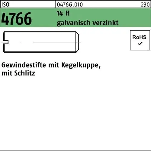 Gewindestift ISO 4766 Kegelkuppe/Schlitz M5x5 14 H galv.verz. 200St. Billig